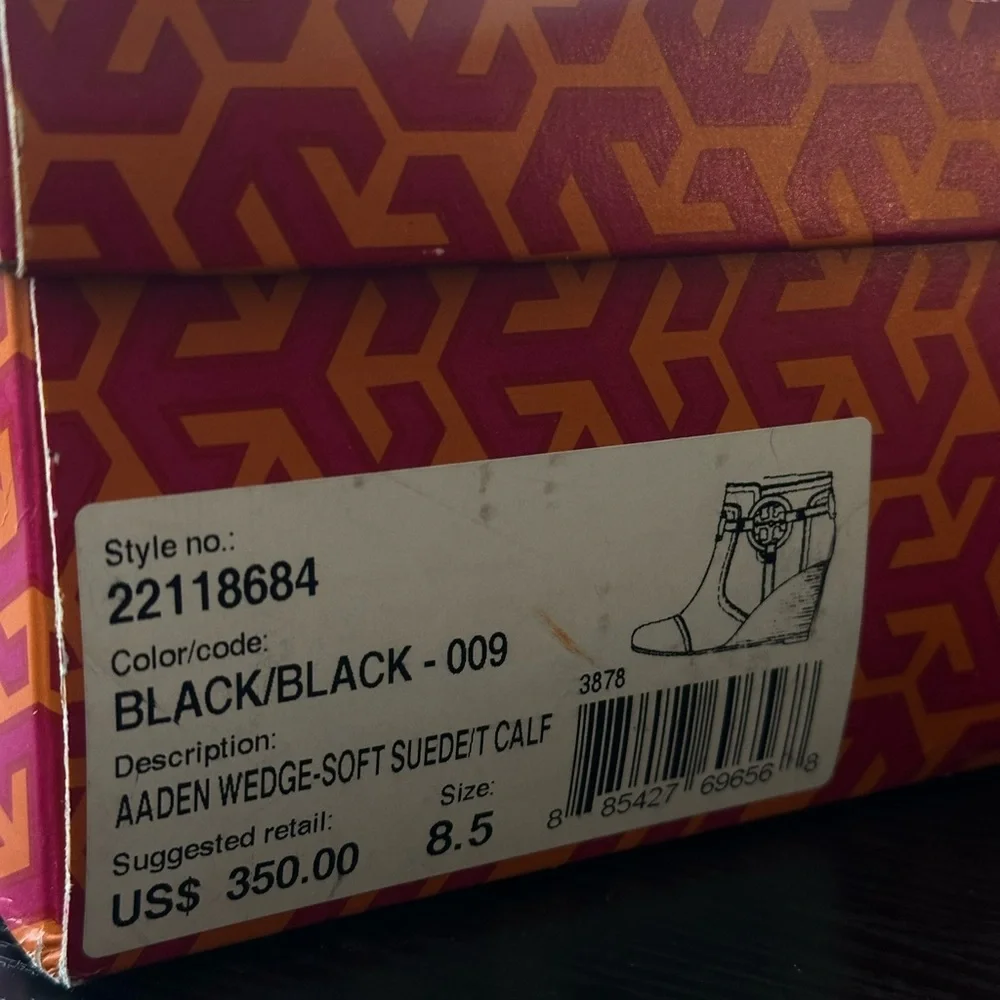 Tory Burch Aaden Wedge Booties – Black Suede – Size 8.5 – With Box - Picture 6 of 7